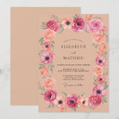 Rose Quartz Blumenbogen-Hochzeit Einladung (Vorne/Hinten)