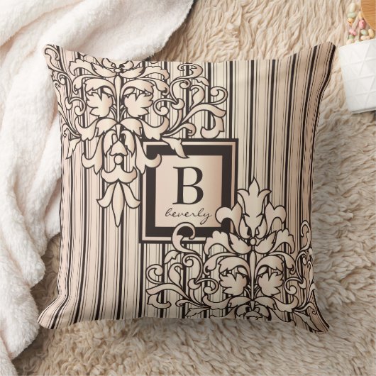 Rose Quartz Damask Stripes Monotone Neutrales Mädc Kissen (Decke)