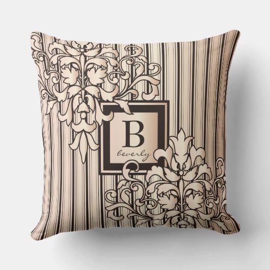 Rose Quartz Damask Stripes Monotone Neutrales Mädc Kissen (Rückseite)