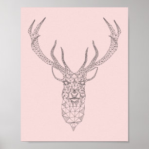 Rose Quartz Deer Geometric Poster - Farbe anpassen
