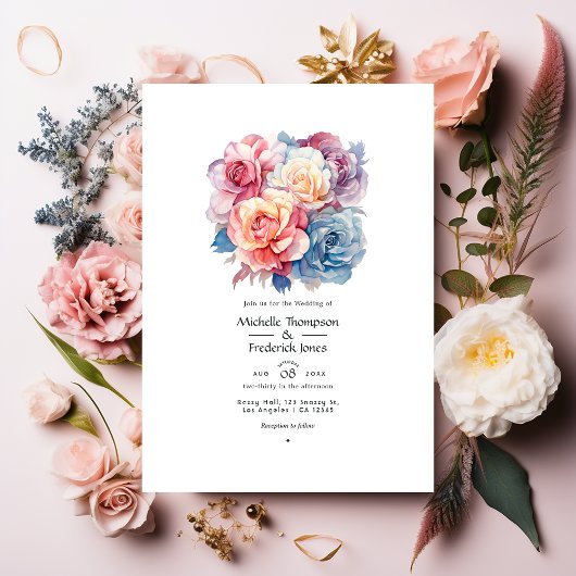 Rose Quartz, Dusty Blue, Pink und Cream Wedding Einladung