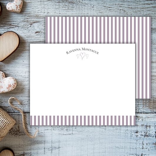 Rose Quartz Modern Open Hearts Striped Note Card Mitteilungskarte