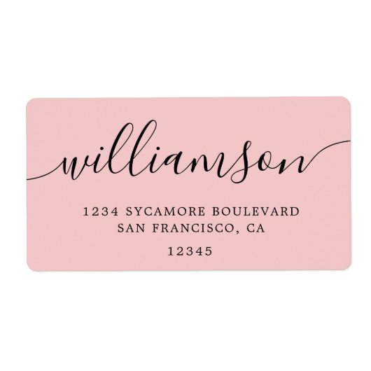 Rose Quartz Pink Script Rücksendeadresse (Vorne)