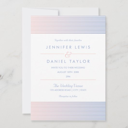 Rose Quartz & Serenity Ombré Stripe Wedding Einladung (Vorderseite)