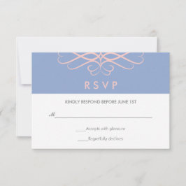Rose Quartz und Blau, Elegante Schnörkel Hochzeit RSVP Karte