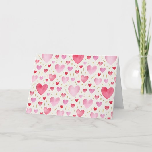Rose Quartz Watercolor Hearts Karte (Vorderseite)