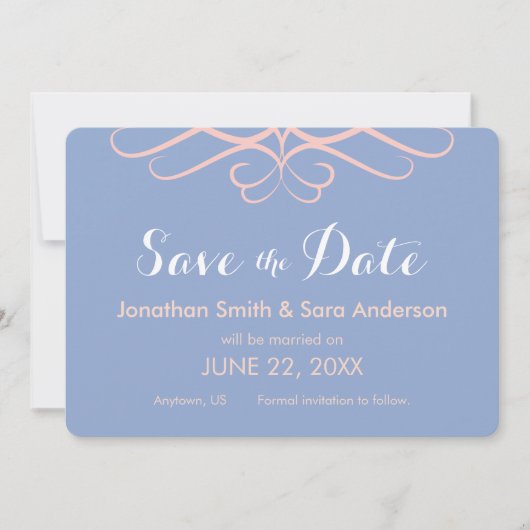 Rose Quarz auf blau, elegant Save the Date (Vorderseite)