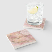 Rose Quarz und Pastellrosa Marmor Steinuntersetzer (Seitenansicht)