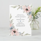 Rose Quarz und Serenity Blumenpaare Dusche Einladung (Stehend Vorderseite)