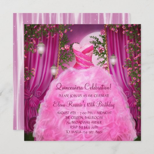 Rose Quinceanera Einladung (Vorne/Hinten)