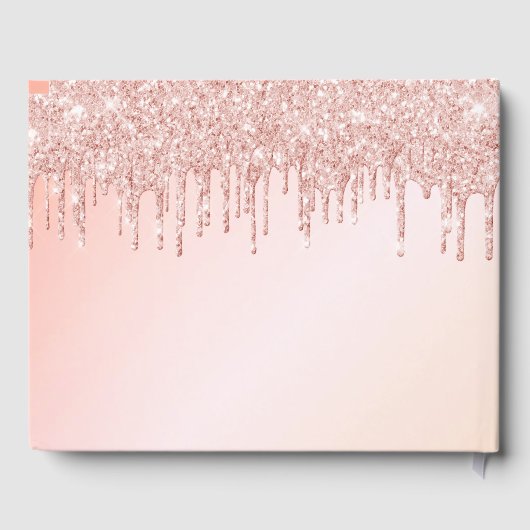 Rose Quinceanera Goldbarsch Rosa Glitzer Tropfen Gästebuch (Rückseite)