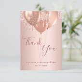 Rose Quinceanera Goldblüte Tropfen Ballons Dankeskarte (Stehend Vorderseite)