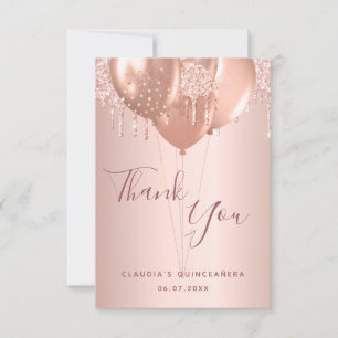 Rose Quinceanera Goldblüte Tropfen Ballons Dankeskarte