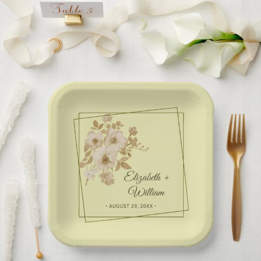 Rose Rahmen – Himmlische Gelbe Hochzeit Pappteller (Hochzeit)