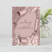 Rose Rahmen Hochzeit Glitzer Bridal Pulver Einladung (Stehend Vorderseite)