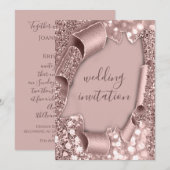 Rose Rahmen Hochzeit Glitzer Bridal Pulver Einladung (Vorne/Hinten)