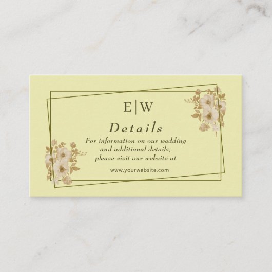 Rose-Rahmen - Mongram, Celestial Yellow Wedding Begleitkarte (Vorderseite)