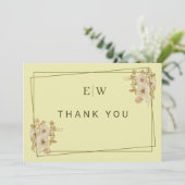 Rose-Rahmen - Mongram, Celestial Yellow Wedding Dankeskarte (Stehend Vorderseite)