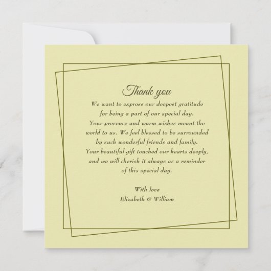Rose-Rahmen - Mongram, Celestial Yellow Wedding Dankeskarte (Rückseite)