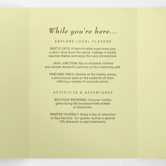 Rose-Rahmen - Mongram, Celestial Yellow Wedding Dreifach-gefaltete Programmkarte (Innenseite Mitte)