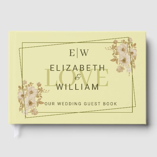 Rose-Rahmen - Mongram, Celestial Yellow Wedding Gästebuch (Vorderseite)