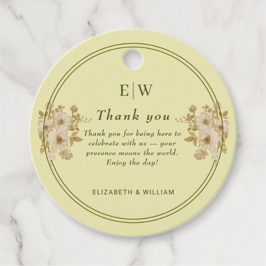 Rose-Rahmen - Mongram, Celestial Yellow Wedding Geschenkanhänger (Vorderseite)