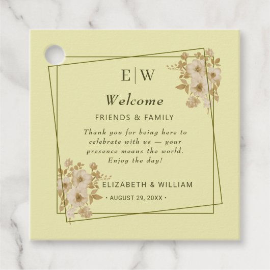 Rose-Rahmen - Mongram, Celestial Yellow Wedding Geschenkanhänger (Vorderseite)