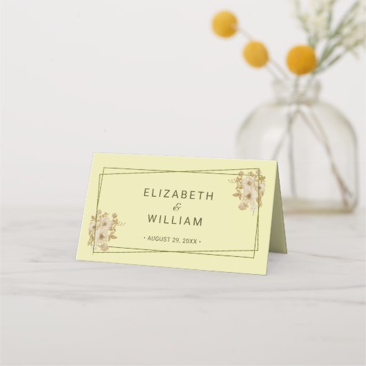 Rose-Rahmen - Mongram, Celestial Yellow Wedding Platzkarte (Rückseite)
