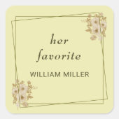 Rose-Rahmen - Mongram, Celestial Yellow Wedding Quadratischer Aufkleber (Vorderseite)