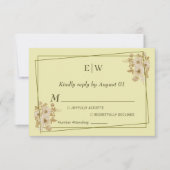 Rose-Rahmen - Mongram, Celestial Yellow Wedding RSVP Karte (Vorderseite)