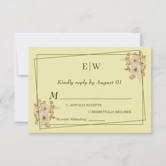 Rose-Rahmen - Mongram, Celestial Yellow Wedding RSVP Karte (Vorderseite)
