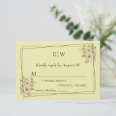 Rose-Rahmen - Mongram, Celestial Yellow Wedding RSVP Karte (Stehend Vorderseite)