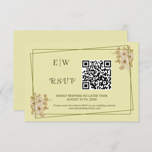 Rose-Rahmen - Mongram, Celestial Yellow Wedding RSVP Karte (Vorne/Hinten)