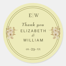 Rose-Rahmen - Mongram, Celestial Yellow Wedding Runder Aufkleber
