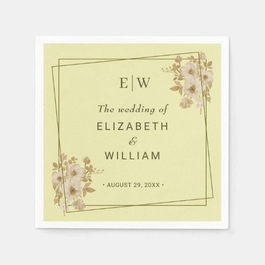 Rose-Rahmen - Mongram, Celestial Yellow Wedding Serviette (Vorderseite)