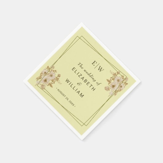Rose-Rahmen - Mongram, Celestial Yellow Wedding Serviette (Ecke)