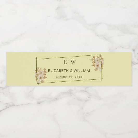 Rose-Rahmen - Mongram, Celestial Yellow Wedding Wasserflaschenetikett (Einzelnes Label)