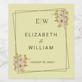 Rose-Rahmen - Mongram, Celestial Yellow Wedding Weinetikett