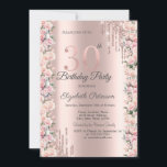 Rose Rahmen Tropfen Rose Gold 30. Geburtstag Einladung<br><div class="desc">Moderne,  schicke und glamouröse Rose Gold Glitzer Tropfen und Rose rahmen auf einer Rose Gold Hintergrund.</div>