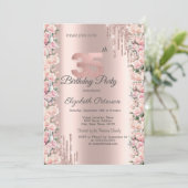Rose Rahmen Tropfen Rose Gold 35. Geburtstag Einladung (Stehend Vorderseite)