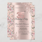 Rose Rahmen Tropfen Rose Gold 35. Geburtstag Einladung (Vorne/Hinten)