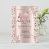 Rose Rahmen Tropfen Rose Gold 40. Geburtstag Einladung (Stehend Vorderseite)
