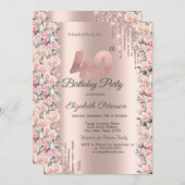 Rose Rahmen Tropfen Rose Gold 40. Geburtstag Einladung (Vorne/Hinten)
