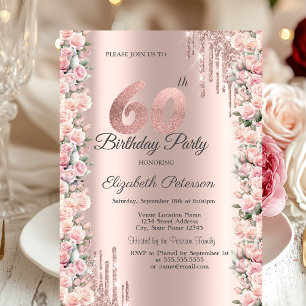 Rose Rahmen Tropfen Rose Gold 60. Geburtstag Einladung