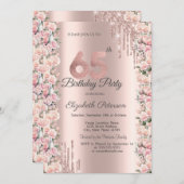 Rose Rahmen Tropfen Rose Gold 65. Geburtstag Einladung (Vorne/Hinten)