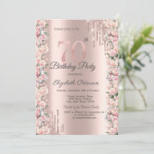 Rose Rahmen Tropfen Rose Gold 70. Geburtstag Einladung (Stehend Vorderseite)