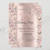 Rose Rahmen Tropfen Rose Gold 70. Geburtstag Einladung (Vorne/Hinten)
