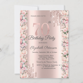 Rose Rahmen Tropfen Rose Gold 70. Geburtstag Einladung