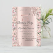 Rose Rahmen Tropfen Rose Gold 75. Geburtstag Einladung (Stehend Vorderseite)