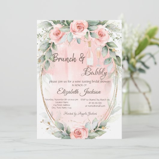 Rose, Rahmen und Brautparty Einladung (Stehend Vorderseite)